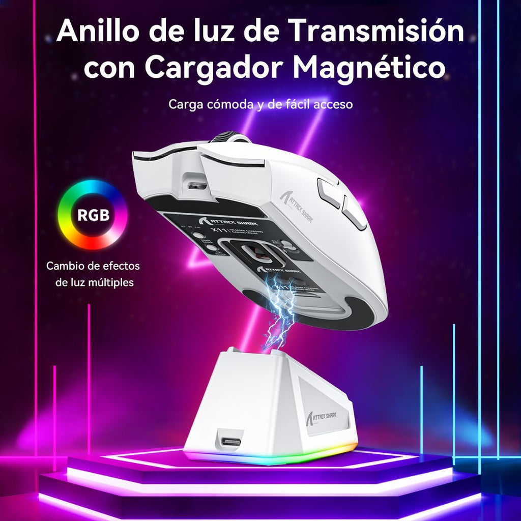 Mouse Gamer Inalámbrico Attack Shark X11 con Base de Carga