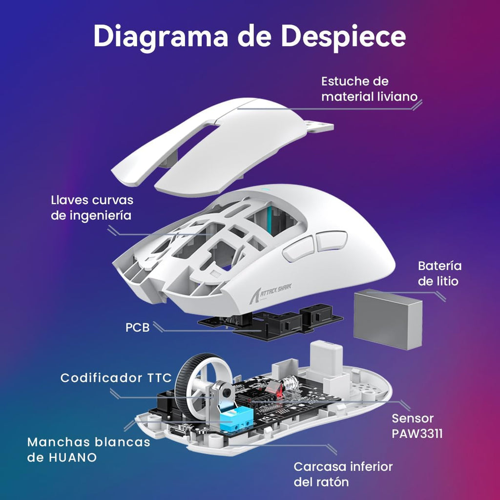 Mouse Gamer Inalámbrico Attack Shark X11 con Base de Carga